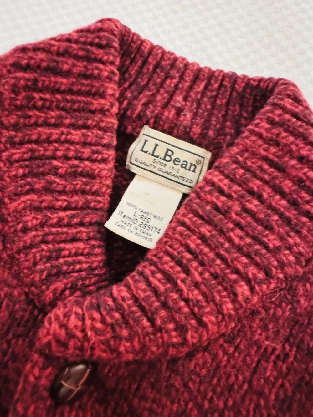 LL Bean Mens Classic Ragg Wool Sweater Henley Deep Rosewood Red Large EUC
